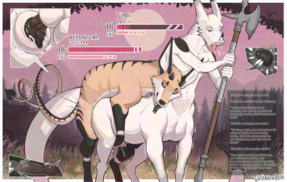andromorph andromorph/male andromorph_on_feral andromorph_penetrated bestiality black_body black_fur black_sclera brown_eyes duo feral feral_on_taur feral_penetrating feral_penetrating_taur from_behind_position fur gameplay_mechanics halberd holding_halberd holding_melee_weapon holding_object holding_polearm holding_weapon horn impregnation internal internal_vaginal intersex intersex/male intersex_on_feral intersex_penetrated knotting level_drain male male_on_taur male_penetrating male_penetrating_andromorph male_penetrating_intersex melee_weapon multicolored_body multicolored_fur open_mouth outside_sex ovum penetration penile penile_penetration penis_in_vagina polearm quadruped sex spade_tail sperm_cell striped_body striped_fur stripes tail tan_body tan_fur taur_penetrated text text_box tongue tongue_out vaginal vaginal_knotting vaginal_penetration weapon white_body white_eyes white_fur travon mythology travon_(character) canid canid_demon canine demon dragon dragon_taur hellhound mammal mythological_canine mythological_creature mythological_scalie scalie taur 2026 digital_media_(artwork) english_text hi_res story story_in_description