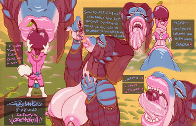 anthro big_breasts bottomwear breasts clothed clothing duo female food lips loincloth loincloth_only long_tongue macro_female male male/female mawplay offering_food open_mouth partially_clothed_anthro partially_clothed_female soft_vore text thick_lips tongue topless veiled_hat vore thebigmansini mythology priestess_tsah canid canine dragon fox mammal mythological_creature mythological_scalie scalie english_text hi_res