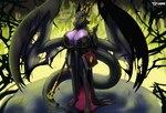 anthro areola big_breasts black_body black_nipples black_scales breasts clothed clothing curvy_figure disney dragon female green_sclera hi_res horn huge_breasts looking_at_viewer maleficent mythological_creature mythological_scalie mythology nipple_outline nipples purple_breasts red_book scales scalie sleeping_beauty_(1959) solo staff tail tyunre vein veiny_breasts voluptuous wings