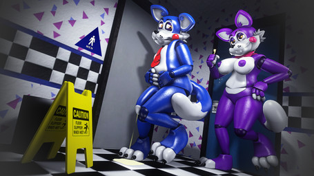 anthro bathroom blue_body blue_tail bodily_fluids bow_tie breasts dipstick_tail door duo eyebrows eyelashes female genital_fluids genitals half-closed_eyes key machine male markings multicolored_body multicolored_tail narrowed_eyes necktie nipples omorashi peeing penis pink_cheeks public_restroom purple_body purple_nipples purple_tail tail tail_markings text urine urine_pool vulva watersports wet_floor_sign white_tail yellow_eyes danj16 jizzyfox_(modeler) fazbear_fanverse five_nights_at_candy's candy_(fnac) cindy_(fnac) animatronic domestic_cat felid feline felis mammal robot 16:9 2025 3d_(artwork) digital_media_(artwork) english_text hi_res source_filmmaker_(artwork) widescreen brother_(lore) brother_and_sister_(lore) sibling_(lore) sister_(lore)