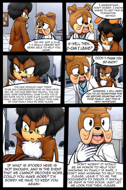 5_fingers anthro black_nose bound clothed clothing dialogue duo eye_scar facial_scar fingers hair inside male open_mouth rope scar speech_bubble text dexstar canid canine canis domestic_dog mammal 2:3 comic digital_media_(artwork) english_text hi_res