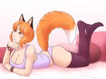 animal_ears animal_tail bangle bangs big_breasts black_ears bracelet breasts butt calves_up cleavage closed_smile clothed clothed_female clothed_humanoid clothing dipstick_tail eyebrow_through_hair eyebrows female female_humanoid fingers fox_ears fox_tail fur furry_ears furry_tail hair inner_ear_fluff iris jewelry legwear lidded_eyes light_body light_skin long_tail looking_up lying markings mouth_closed narrowed_eyes on_front orange_body orange_eyebrows orange_fur orange_hair panties pantsless pantsless_female pantsless_humanoid pillow plantigrade pointy_ears pose prick_ears pupils purple_clothing purple_legwear purple_panties purple_shirt purple_stockings purple_tank_top purple_thigh_highs purple_topwear purple_underwear raised_tail red_eyes red_pupils shirt short_hair slit_pupils smile solo stockings tail tail_markings tan_inner_ear_fluff tan_tuft tank_top the_pose thigh_highs three-quarter_view tight_clothing tight_shirt tight_tank_top tight_topwear topwear translucent translucent_hair tuft underwear white_body white_fur white_markings white_sclera white_tail_tip ittla suzu_(ittla) animal_humanoid canid canid_humanoid canine canine_humanoid fox_humanoid humanoid mammal mammal_humanoid full-length_portrait hi_res portrait