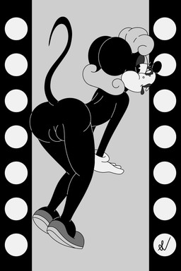 anthro bent_over butt butt_focus eyewear female glasses lipstick makeup nude pose sinisterserval solo tail toony shenvalor mouse:_p.i._for_hire wanda_fuller mammal mouse murid murine rodent 2:3 hi_res monochrome