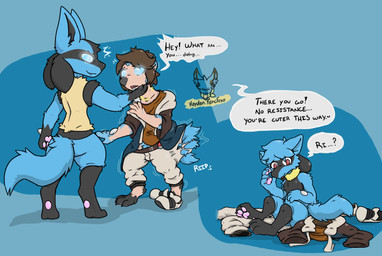 anthro black_hair black_nose blue_body blue_fur blue_hair blue_pseudo_hair bottomwear clothing duo ear_expansion expansion footwear fur fur_growth growth hair hoodie human_to_anthro male nude pants pawpads paws pokeball pokemon_speak pseudo_hair shoes snout snout_growth species_transformation speech_bubble standard_pokeball tail tail_growth text topwear torn_clothing transformation transformation_sequence hayden_fencfoxo nintendo pokemon pokemon_trainer canid generation_4_pokemon human lucario mammal pokemon_(species) riolu english_text hi_res