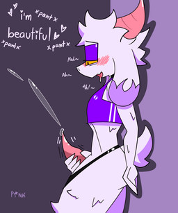 anthro bodily_fluids breath cum drooling ejaculation femboy flustered genital_fluids male masturbation panting reassuring saliva solo thick_thighs pinkronical bovid caprine goat mammal 5:6 absurd_res hi_res