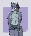 5_fingers anthro beak biped black_beak black_eyes blue_body blue_clothing blue_fur blue_underwear border bulge clothed clothing feathers fingers front_view fur male multicolored_body multicolored_fur purple_background simple_background solo standing tail tail_feathers two_tone_body two_tone_fur underwear underwear_only white_border kickingkeldeo avian bird 2025 adversarial_noise dated digital_drawing_(artwork) digital_media_(artwork) hi_res signature
