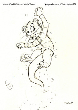 anthro bottomless bubble clothed clothing glistening glistening_eyes head_tuft hoodie logo male open_mouth open_smile smile solo text topwear tuft underwater water whiskers young young_anthro young_male pandapaco mammal mustelid otter 2017 artist_logo dated monochrome signature sketch url