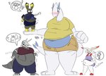 2021 2_horns 3_claws 3_fingers 3_toes 4_fingers aggron air_inflation anthro aquatic_dragon bandage bandage_on_face bandage_on_nose barefoot belly big_belly big_breasts big_butt biped black_eyebrows black_eyes black_tail black_text blorp blue_body blue_bottomwear blue_clothing blue_countershading blue_eyes blue_fin blue_jeans blue_pants blue_sclera blueberry_(fruit) blueberry_inflation blush bodily_fluids bottomwear breasts butt claws cleavage clothed clothing colored countershading denim denim_bottomwear denim_clothing digital_drawing_(artwork) digital_media_(artwork) dipstick_ears dragon dress_shirt ear_markings ears_down ears_up elemental_creature english_text exclamation_point eyebrows eyelashes faucet feet female female_anthro fin finger_claws fingers food front_view fruit full-length_portrait fur generation_2_pokemon generation_3_pokemon generation_8_pokemon glistening glistening_eyes grey_body grey_horn grey_tail group helium_inflation helium_tank holding_another horn huge_belly in_hand inflation jeans knock-kneed lagomorph larger_anthro larger_female legendary_pokemon liquid_inflation looking_at_belly looking_down looking_down_at_self lugia macro mammal marine markings metal metal_creature midriff mineral_fauna molly_(thatoneaceguy) mona_(thatoneaceguy) multicolored_ears mythological_creature mythological_scalie mythology navel nintendo no_pupils obese obese_anthro obese_female overweight overweight_anthro overweight_female pants pichu pictographics pink_clothing pink_nose pink_shirt pink_tank_top pink_tongue pink_topwear pivoted_ears plant pokemon pokemon_(species) portrait pupils purple_bottomwear purple_cheeks purple_clothing purple_dress_shirt purple_mouth purple_shorts purple_tongue question_mark rabbit_ears red_clothing red_eyes red_markings red_mouth red_shirt red_topwear rodent rumbling_stomach saliva scalie scorbunny shirt shorts simple_background size_difference slosh sloshing_belly smaller_anthro smaller_female sound_effects speech_bubble standing tail tail_fin tank_top text thatoneaceguy thick_tail toe_claws toeless_(marking) toes tongue topwear umlaut underline victoria_(thatoneaceguy) vowelless vowelless_sound_effect wardrobe_malfunction water water_inflation wena_(thatoneaceguy) white_background white_body white_text wide_eyed wide_stance yellow_body yellow_ears yellow_fur yellow_inner_ear