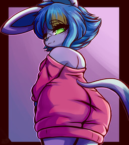 anthro big_butt big_ears breasts butt clothed clothing dress female green_eyes hair looking_back looking_down multicolored_body multicolored_hair narrowed_eyes rear_view short_hair shortstack simple_background smile smug smug_face solo tail topwear two_tone_body two_tone_hair wide_hips dennhaze nintendo pokemon irene_(dennhaze) eeveelution generation_4_pokemon glaceon mammal pokemon_(species) absurd_res digital_media_(artwork) hi_res