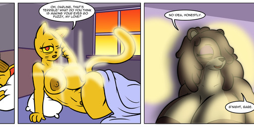 anthro areola big_areola big_breasts big_butt breasts brown_body brown_fur butt dialogue duo female fur gold_(metal) gold_body hair light light_beam makeup married_couple mature_female nipples nude reflective reflective_body rubbing_eyes slightly_chubby slightly_chubby_female smile solo sunbeam sunlight sunset tail text under_covers whiskers wrinkles frooby maneki-neko domestic_cat felid feline felis mammal mustelid otter 3:1 absurd_res comic digital_media_(artwork) english_text hi_res signature