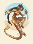 2_toes accessory action_pose anthro black_hair bottomwear braided_hair breasts claws cleavage clothed clothing countershading dagger feet female hair headband loincloth long_hair melee_weapon native_american non-mammal_breasts pose rattle_(anatomy) scales skimpy slim small_waist smile solo tail tan_body tan_skin thick_tail toe_claws toes tribal ventral_scales weapon yellow_eyes nighthead tina_of_the_south sitala pit_viper rattlesnake reptile scalie snake viper 2017