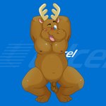 anthro balls belly blue_eyes blush brown_body genitals male moobs navel nipples one_eye_closed overweight overweight_male penis solo wink clumsydrawing telcel renato_(telcel) deer mammal new_world_deer reindeer 1:1 2023 hi_res