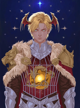 armor blonde_hair cage cape clothing hair knight male orb scar solo sparkles warrior wings unknown_artist mythology o_hear_thee oberon_(oth) animal_humanoid dragon dragon_humanoid humanoid mythological_creature mythological_scalie scalie absurd_res hi_res
