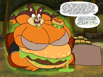 5_fingers 5_toes anthro arm_under_breast barefoot big_breasts black_bottomwear black_clothing black_shorts black_text bodily_fluids bottomwear breasts brown_ears burger clothing drooling drooling_tongue eating eating_food fast_food feet female fingers food food_transformation fur green_eyes holding_burger holding_food holding_object mid_transformation obese open_mouth orange_body orange_fur overweight overweight_female pink_tongue saliva screencap screencap_background shorts slime solo speech_bubble stuffing text toes tongue tongue_out transformation weight_gain white_speech_bubble jm0364 sega sonic_boom sonic_the_hedgehog_(series) sticks_the_jungle_badger badger mammal mustelid musteline 2025 4:3 absurd_res digital_drawing_(artwork) digital_media_(artwork) english_description hi_res story story_in_description