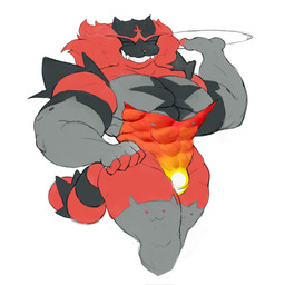 :3 abs anthro biceps big_muscles big_pecs biped bulge cat_lingerie clothed clothing detailed_bulge eyes_closed fangs fingerless_gloves fur genital_outline gloves grin handwear happy holding_serving_tray legwear leotard lingerie male markings muscular muscular_anthro muscular_arms muscular_male pecs penis_outline red_body red_fur serving_tray sharp_teeth simple_background smile solo striped_markings striped_tail stripes tail tail_markings teeth thick_arms thick_thighs thigh_highs three-quarter_view tight_clothing waiter white_background wide_hips dorkass nintendo pokemon felid feline generation_7_pokemon incineroar mammal pokemon_(species) 2022 digital_drawing_(artwork) digital_media_(artwork) hi_res portrait three-quarter_portrait