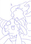 2_horns bodily_fluids bra clothing head_tuft horn long_ears looking_up membrane_(anatomy) membranous_wings neck_tuft open_mouth pincers pupils shocked small_pupils sparkles sweat tongue tongue_out tuft underwear wavy_mouth wings o-den capcom monster_hunter bibi_(o-den) demon neopteron seltas seltas_queen succubus