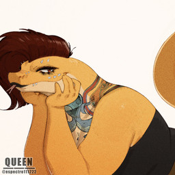 anthro black_lips black_lipstick brown_hair eyebrow_piercing eyeliner facial_piercing female forked_tongue hair lip_piercing lips lipstick looking_at_viewer makeup mascara neck_tattoo piercing scales simple_background solo tail tongue white_background yellow_body yellow_scales espectro111222 reptile scalie snake 1:1 hi_res