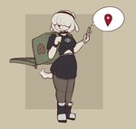 anthro biped black_nose bottomwear clothed clothing electronics female fingers footwear fur hair hair_over_eyes holding_object holding_phone markings mole_(marking) mouth_closed phone shoes simple_background skirt solo speech_bubble standing tail white_body white_fur white_tail divucup canid canine canis domestic_dog mammal hi_res