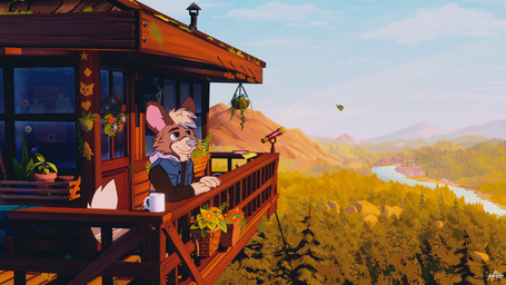 anthro breeze detailed_background downtime forest forest_background male peaceful_scenery plant relaxing solo summertime sunny_weather tree watchtower wilderness forestghosst jax_(sugarpunk) australian_possum mammal marsupial petaurid sugar_glider 16:9 4k absurd_res hi_res widescreen