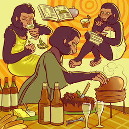 5_toes anthro book bottle bread brown_body brown_fur cake candy caquelon cheese chocolate chocolate_cake clothed clothed_anthro clothed_female clothing container cookbook cooking cup dairy_products dessert dress drinking drinking_glass feet female female_anthro fingers food fruit fur furniture glass glass_container glass_cup green_clothing green_dress green_eyes ice ice_cube knife multicolored_body multiple_poses olive_(fruit) one_eye_closed onion open_mouth open_smile plant pose smile solo strawberry table toes towel towel_only vegetable wine_glass dunyunrings planet_of_the_apes dr._zira_(pota) ape chimpanzee haplorhine mammal pan_(genus) primate 2024 absurd_res digital_drawing_(artwork) digital_media_(artwork) hi_res