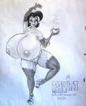 anthro areola beverage big_breasts bottomwear breasts clothed clothing coffee_mug female footwear hair heart_symbol high_heels huge_breasts hyper hyper_breasts nipples non-mammal_breasts shoes shorts solo steam text thick_thighs topless seeka la_pavita_pechugona pavita_pechugona avian bird galliform phasianid turkey english_text hi_res traditional_media_(artwork)