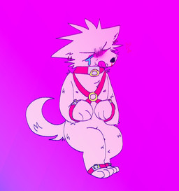 ambiguous_gender anthro bdsm bdsm_gear blood blush blushing_profusely bodily_fluids bondage bound collar crying hair harness nipples nosebleed nude restraints simple_background smile solo submissive tail tears tears_of_pleasure jakesayshi canid canine mammal hi_res