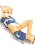 adolescent anthro balls black_nose blush blush_lines bodily_fluids bottomwear bottomwear_around_one_leg bottomwear_down claws clothed clothing clothing_around_one_leg erection folded_ears foreskin fur genital_fluids genitals humanoid_genitalia kemono lying male multicolored_body multicolored_fur on_back partially_clothed penis pointy_ears precum shadow shirt shorts shorts_around_one_leg shorts_down simple_background solo sweat sweatdrop tan_body tan_fur toe_claws topwear two_tone_body two_tone_fur white_body white_fur young young_anthro young_male zipper dodoo0924 canid canine canis domestic_dog mammal hi_res