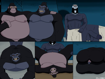 anal anal_penetration anthro bodily_fluids cum cum_in_ass cum_inside cybernetics from_behind_position genital_fluids genitals group group_sex larger_sub legs_up lying machine male male/male multiple_positions nipples on_back on_ground on_top_of overweight overweight_male penetration penis presenting presenting_penis sex size_difference small_penis small_top_big_bottom submissive threesome towel trio ha_a_monkey dc_comics gorilla_grodd monsieur_mallah the_brain_(dc) ape cyborg gorilla haplorhine mammal primate comic hi_res