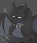 ambiguous_gender anthro black_body black_scales blue_eyes blush claws horn looking_at_viewer scales simple_background solo tail wings itspaulwoo mythology solo_farming_in_the_tower aileen_fritani dragon mythological_creature mythological_scalie scalie hi_res