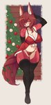 anthro big_breasts biped blurred_background breasts christmas_clothing christmas_lingerie clothed clothing eyelashes female front_view fur hair holidays holly_(plant) inside legwear lingerie mistletoe multicolored_body multicolored_fur panties plant pupils red_body red_fur smile solo standing thick_thighs thigh_highs tongue tongue_out two_tone_body two_tone_fur underwear jarp-art christmas canid canine fox mammal absurd_res hi_res