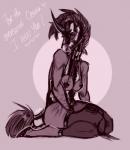 anthro biped breasts female horn kneeling looking_at_viewer nipple_piercing nipples piercing solo adeloo mythology equid equine mammal mythological_creature mythological_equine unicorn hi_res monochrome sketch