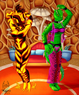 anthro bedroom bra breasts choker clothing dancing ear_piercing female fire fungus garter_belt garter_straps group harem harem_outfit horn jewelry lingerie mushroom necklace non-mammal_breasts panties piercing plant roots translucent translucent_clothing underwear quakehoof bethesda_game_studios microsoft morrowind skyrim the_elder_scrolls argonian atronach daedra elemental_creature fire_creature flame_atronach lizard reptile scalie 2015