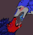 after_kiss anthro blue_body blue_fur blush bodily_fluids duo fur kissing male male/male red_body red_fur saliva saliva_on_tongue tongue mistakes canid canine humanoid mammal sergal absurd_res hi_res