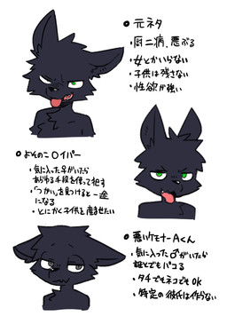 anthro black_eyes cheeky fangs green_eyes half-closed_eyes looking_at_viewer male narrowed_eyes open_mouth simple_background smug solo teeth text tongue tongue_out white_background pizademokttero nifram_logan canid canine canis mammal wolf 2026 absurd_res hi_res japanese_description japanese_text translation_request