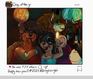 2_horns alcohol anthro balloon beverage big_breasts breasts brown_hair bunny_ears_(gesture) caption champagne champagne_glass chest_tuft cleavage closed_smile clothed clothed_anthro clothed_female clothing container countershade_face countershading cup drinking_glass facial_markings female female_anthro gesture glass glass_container glass_cup group hair hashtag head_markings holding_glass holding_object holidays horn inflatable lips looking_at_viewer markings mouth_closed one_eye_closed open_mouth open_smile party selfie smile text thick_bottom_lip tuft wink winking_at_viewer woolfe instagram new_year joan_(vvoolfe) sawyer_(vvoolfe) beauceron bovid canid canine canis caprine domestic_dog goat herding_dog mammal mouse murid murine pastoral_dog rodent wolf 2023 english_text