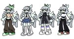 accessory alternate_costume anthro blue_body bottomwear clothed clothing female grey_hair hair hair_accessory kerchief navel orange_eyes simple_background skirt sneaker_boots solo white_background wings spoopy's_art_slave cavemanon_studios snoot_game amber_(snoot_game)