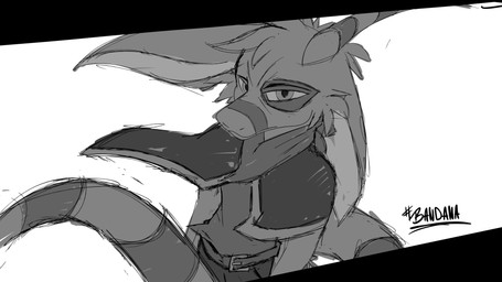 angry anthro belt big_ears clothed clothing coat female fur hair horn kerchief looking_at_viewer neckwear shirt solo standing tail topwear wind poundbandana asian_mythology east_asian_mythology mythology bandana_(character) dragon eastern_dragon mammal mythological_creature mythological_scalie scalie 16:9 hi_res monochrome widescreen