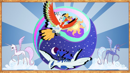 2012 blue_eyes blue_fur blue_hair crossover crown cutie_mark equine female feral friendship_is_magic fur group hair ho-oh horn horse lugia mammal moon multi-colored_hair my_little_pony nintendo pokémon pony princess_celestia_(mlp) princess_luna_(mlp) purple_eyes riding seaandsunshine sun video_games white_fur winged_unicorn wings yin_yang
Rating: Safe
Score: 6
User: darknessRising
Date: August 11, 2013