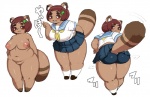 anthro asian_clothing big_breasts big_butt blush breasts butt clothing east_asian_clothing female genitals japanese_clothing japanese_school_uniform looking_at_viewer nipples nude pussy school_uniform serafuku simple_background slightly_chubby solo tail uniform white_background kjm_video canid canine mammal raccoon_dog tanuki digital_media_(artwork) hi_res shaded