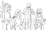 anthro bald clothed clothing drum drum_set drumming_stick electronics eyes_closed facial_horn feathered_tail feathered_wings feathers featureless_face female guitar hair horn long_hair long_snout microphone musical_instrument open_mouth percussion_instrument percussion_mallet playing_music plucked_string_instrument rhythm_game simple_background snout solo string_instrument tail white_background wings loansharkmann cavemanon_studios goodbye_volcano_high guitar_hero harmonix rock_band_(video_game) snoot_game anon_(snoot_game) fang_(gvh) reed_(gvh) trish_(gvh) ceratopsian dinosaur dromaeosaurid human mammal ornithischian prehistoric_species pterodactylus pterosaur reptile scalie theropod triceratops velociraptor monochrome sketch