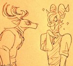 angry annoyed anthro antlers clothed clothing duo eyes_closed fully_clothed gesture horn male male/male narrowed_eyes open_mouth sparkles wuffinarts beastars louis_(beastars) pina_(beastars) bovid caprine cervine dall_sheep deer mammal red_deer sheep