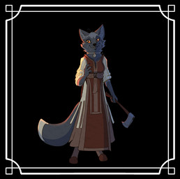 anthro axe black_background blue_body blue_fur breasts claws clothing collar dipstick_tail dress ears_up fangs female footwear fur holding_axe holding_object holding_weapon jewelry looking_at_viewer markings necklace orange_eyes paintbrush_tail shoes simple_background smile smiling_at_viewer solo standing tail tail_markings teeth weapon white_body white_fur white_tail_tip garbagegarage voulpi_viniani_(garbagegarage) canid canine canis fox mammal hi_res