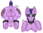 anatomically_correct anatomically_correct_genitalia anatomically_inaccurate animal_genitalia animal_penis anus ass_up balls bdsm big_balls big_penis blue_hair bondage bondage_gear bound breasts burn_scar butt cuff_(restraint) equine_genitalia equine_penis erect_nipples erection feral front_view gaping gaping_anus genitals green_eyes hair half-closed_eyes herm hooves intersex narrowed_eyes nipples penis pointy_ears presenting presenting_hindquarters prick_ears puffy_anus purple_body rear_view restraints scar shaved_head shaved_tail simple_background solo white_background heizenart hasbro my_little_pony fan_character equid equine horse mammal pony absurd_res hi_res