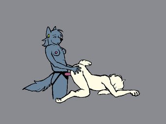 anal anal_penetration anthro anthro_on_anthro arched_back ass_up bouncing_breasts breasts butt butt_grab butt_jiggle curling_toes dildo dildo_in_ass dildo_insertion doggystyle dominant dominant_female duo ear_piercing feet female female_penetrating female_penetrating_male floppy_ears from_behind_position gauged_ear hair hand_on_butt jiggling lop_ears lying male male/female male_penetrated nipples nude object_in_ass on_front pegging penetration piercing pink_nipples sex sex_toy sex_toy_in_ass sex_toy_insertion side_view simple_background standing strapon submissive submissive_male thrusting toying_partner white_body grandtotal duck_(fossilpaste) kieran_(grandtotal) canid canine canis hybrid lagomorph leporid mammal rabbit wolfdog 2025 2d_animation 4:3 animated digital_media_(artwork) frame_by_frame loop no_sound
