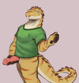 anthro biped bottomless bottomless_anthro bottomless_male claws clothed clothing erection genitals glans green_clothing green_shirt green_topwear grey_background holding_penis lidded_eyes male markings orange_markings orange_stripes partially_clothed_anthro partially_clothed_male penile_spines penis raised_hand shirt simple_background snout solo spiked_tail spikes spikes_(anatomy) standing stripes tail tapering_tail topwear yellow_body oriont oriont_(character) crested_gecko gecko lizard reptile scalie digital_drawing_(artwork) digital_media_(artwork) english_description hi_res sketch