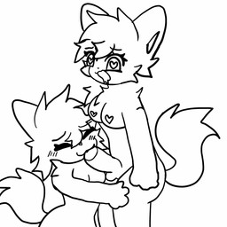 anthro blush bodily_fluids bouncing_breasts breasts breath drooling duo female genitals gynomorph heart_nipples heart_pupils humanoid_genitalia humanoid_penis intersex intersex/female medium_breasts nipples oral panting penis saliva sex smile tail tail_motion tailwag solark1tty 1:1 2d_animation absurd_res animated hi_res monochrome sketch