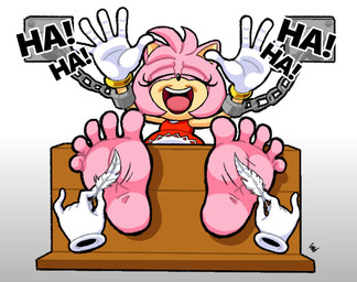 5_toes anthro barefoot bound chain chained chained_cuffs clothing disembodied_hand dress eyelashes eyes_closed feet female foot_fetish foot_focus gloves handwear laugh open_mouth pink_body pink_eyelids raised_arms red_clothing red_dress restrained_arms restrained_legs restraints ring_(jewelry) simple_background solo stocks submissive submissive_anthro submissive_female text tickle_torture tickling tickling_feet toes goldent5 sega sonic_the_hedgehog_(series) amy_rose eulipotyphlan hedgehog mammal hi_res