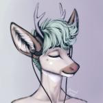 anthro antlers earbuds electronics eyes_closed headphones horn male solo canned_(artist) dorian_(6cans) deer mammal 1:1 2015 bust_portrait portrait