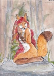 anthro biped breasts countershading dipstick_tail eyes_closed female hair kneeling markings nude red_hair solo tail tail_markings ta-ek canid canine fox mammal 2010 watermark