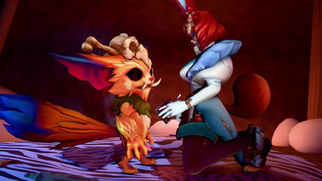 animal_skin annoyed anthro book breasts choose_your_own_adventure clothing duo eyewear female freckles fur genitals glasses hair male male/female nude orange_body orange_fur orange_hair penis poking round_glasses standing tail teeth text amongoose league_of_legends riot_games tencent aurora_(lol) gnar_(lol) animal_humanoid humanoid lagomorph lagomorph_humanoid leporid_humanoid mammal mammal_humanoid rabbit_humanoid yordle 16:9 3d_(artwork) 3d_animation animated blender_(artwork) blender_cycles_(artwork) digital_media_(artwork) hi_res no_sound short_playtime video widescreen